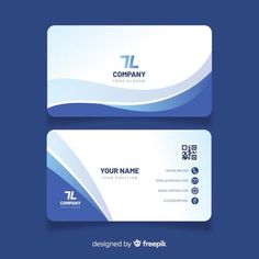 two business cards with blue waves