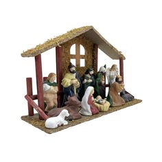 a nativity scene with figurines in the form of people and animals,