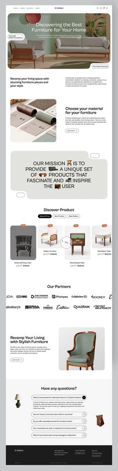 an image of a web page with furniture on the front and back pages, including couches