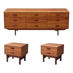 three pieces of furniture including a dresser, sideboard and footstool are shown