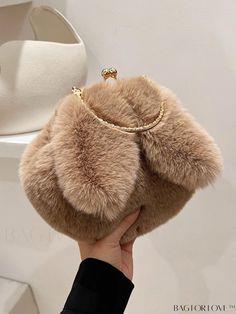 BagForLove - Adorable Fluffy Circle Bag with Cartoon Ear Decor and Kiss Lock,SH,23-07,WOMEN BAGS,Satchels,110 cm,21 cm,18 cm,6 cm,43.3 inch,8.3 inch,3.9 inch,7.1 inch,2.4 inch Types Of Kisses, Cartoon Ears, Circle Bag, Novelty Bags, Plain Style, Style Preppy, Bag Bag, Color Khaki, Top Handle