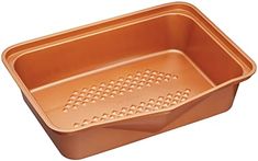 an orange baking dish on a white background