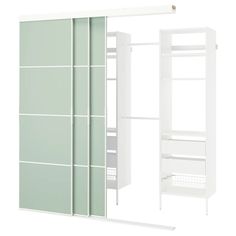 SKYTTA / AURDAL Walk-in wardrobe with sliding doors - white white/Mehamn light green - IKEA Wardrobe With Sliding Doors, Ikea Food, Outdoor Beds, Outdoor Kitchen Appliances, Kids Flooring, Sliding Wardrobe Doors, Outdoor Bedroom, Walk In Closets, Kitchen Installation