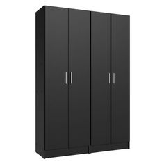 a black storage cabinet with three doors