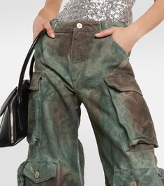 Find ATTICO Fern Oversized Denim Cargo Pants on Editorialist. Pockets: five pockets, cargo pockets. Made in Italy. Material: 100% cotton. Designer color name: Stained Green Camouflage. Care instructions: machine wash at 30 degrees. Closure: zipper fly, button fastening. Denim Pants Outfit Women, Denim Pants Outfit, Oversized Pants, Denim Cargo Pants, Denim Cargo, Green Cargo Pants, Pants Green, The Attico, Denim Pants Women