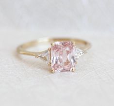 Trillion Diamond Ring, Geometric Engagement Ring, Engagement Ring Radiant, Peach Sapphire Rings, Pink Diamonds Engagement, Pink Engagement, Pink Wedding Rings, Pink Diamond Engagement Ring, Trillion Diamonds