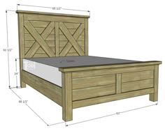 a bed with wooden headboard and foot board measurements