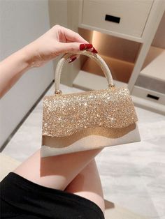 Moonlit EveBag One Glitter Flap Evening Dress Clutch Bag For Women, Sparkly Party Handbag, Shiny Chain Shoulder Bag For Wedding, Formal Events, Luxurious Purse Gold    Glitter Plain,All Over Print Square Bag   Women Bags, size features are:Bust: ,Length: ,Sleeve Length: Bag For Wedding, Sparkly Party, Bridal Handbags, Beige Handbags, Party Handbags, Clutches For Women, Party Details