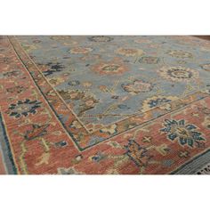 Rug Features: Style: Oushak Weave Type: Hand Knotted KPSI: 120 Knots Per Square Inch Age: New Condition: New, First Quality Primary Color: Navy Blue & Blues Color Details: Pink | Orange | Gold | Brown | Ivory | Beige Size in Feet: 8' 0'' x 9' 10'' Size… Blue Wool Rug, Blue Wool Rugs, Wool Carpet, Blue Wool, Orange Gold, Rug Store, Floral Botanical, Rugs Online, Pink Orange