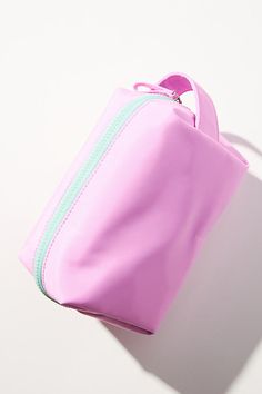 Nylon Imported | Colorblock Cosmetic Bag by Anthropologie in Purple, Nylon Makeup Bag Custom, Preppy Bags, Make Up Bags, Branded Merchandise, Travel Things, Pinterest Ideas, Vanity Bag, Bags For Teens, Cute Gel Nails