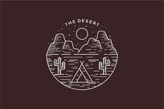 the desert with mountains and cactuses on it, in a circle that says'the desert