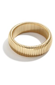 Whether stacked or worn solo, this ribbed bangle will add instant highlight to your day-to-night ensembles. 7/8" width Stretch Goldtone plate Imported Womens Jewelry Bracelets, Gold Tones, Bangles, Nordstrom, Women Jewelry, Gold