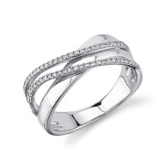 a white gold ring with diamonds on the sides and an intertwined design in the middle