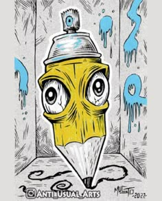 a drawing of a yellow fire hydrant with eyes drawn on it