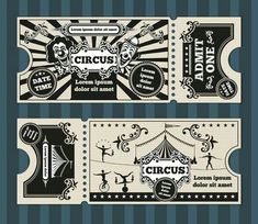 two circus ticket templates on blue striped background