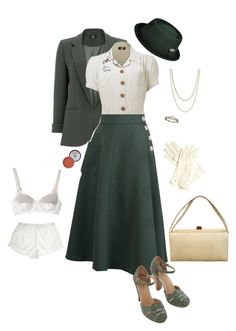 1940's Style by gone-girl on Polyvore featuring polyvore fashion style Dolce&Gabbana Seychelles ASOS Allurez kangol Rosebud Perfume Co. clothing 1940 Fashion Women, 1940s Style Outfits, Fashion 1940s Style, 40s Outfits, 1940s Women, 1940's Style, Old Fashion Dresses