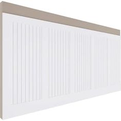 a white paneled wall with vertical slats on the top and bottom panels at the bottom