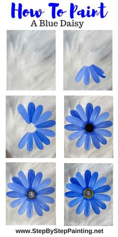 how to paint a blue daisy with step by step instructions