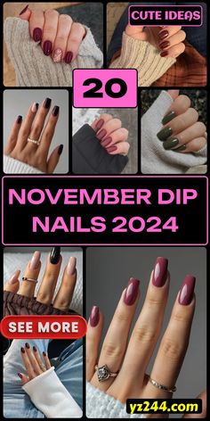 Discover 20 elegant November dip nails ideas that will give you a charming and trendy fall look. From almond-shaped nails to short, cute designs, you’ll find inspiration in this guide. Whether you love matte finishes, vibrant fall colors, or classic French tips, there’s a design for every style. Explore pink, blue, and OPI brown hues for a perfect manicure that’s on point for 2024 trends. Nail your fall style with ease. Nail Designs For November Fall, Dip Nails Ideas For November, Trendy Nails For Fall 2024, Trendy Fall Nails French Tip, Brown Dipped Nails Ideas, Fall Colors For Nails 2024, November Nails 2024 Trends, Powder Dipped Nails Fall, Fall Color Nails Dip