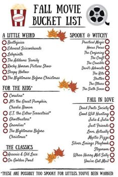 the fall movie bucket list is shown