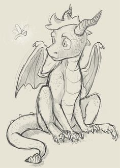 a drawing of a dragon sitting on the ground with its wings spread and eyes closed