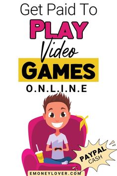 a boy sitting in a chair with the text get paid to play video games online