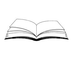 an open book is shown in black and white, with the pages folded back to reveal a blank page