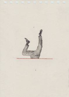 a drawing of a man laying on his back with one leg up in the air