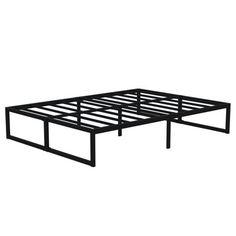 a metal bed frame with no sheets on it, in front of a white background