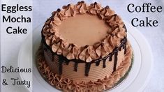 an eggless mocha cake with chocolate icing and ruffles on top