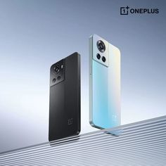 two oneplus phones are shown side by side on top of a metal surface