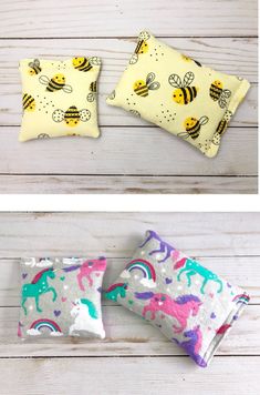 Small rice packs for kids. Can be used as a hot pack or cold pack. Soft and not as harsh as a bag of peas! Fabric Crafts For Kids No Sew, Flax Bag, Rice Packs, Boo Bags, Boo Boo Bags, Corn Bags