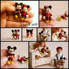 there are many pictures of mickey and minnie mouse figurines