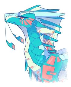 a drawing of a blue and red dragon