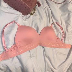 Brand New With Tags Victoria’s Secret Pink Bra Wireless 32d Pushup Pink Bras, Pink Jordans, Bra Wireless, Navy Blue Cardigan, Victoria Secret Pink Bras, Cream Shirt, Navy Hoodie, Drawstring Top, Knit Bodysuit