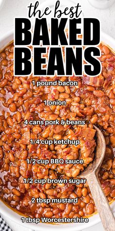 dish of baked beans with spoon Crockpot Baked Beans Canned, Oven Baked Beans With Bacon, Baked Beans In The Oven, Baked Beans From Canned Beans, Garbanzo Recipes, Gathering Recipes, The Best Baked Beans, Homemade Baked Beans Recipe, Bacon Bbq Sauce