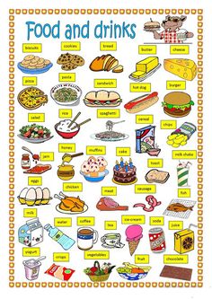 food and drinks worksheet for kids to learn the english words in this language