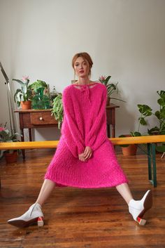 DIY Kit - Long Dress - Mohair So Soft Creative Casual Outfits, Long Knit Dress Outfit Winter, Knitting Dress Pattern, Knitted Dress Pattern, Winter Knit Dress, Knit Dress Outfit, Chunky Knit Dress, Long Wool Dress, Mohair Dress