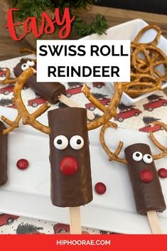 an easy swiss roll reindeer treat on a stick