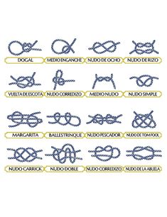 several different types of rope and knots on a white background with the words written in spanish