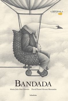 a drawing of a man on a swing with a bird in the sky behind him