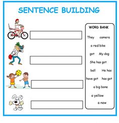 sentence building worksheet for kids with pictures on the front and back side,