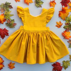 Cora Pinafore Dress in Mustard Thanksgiving Baby Outfits, Pinafore Dress, Baby Outfits, Elbow Sleeve, Baby Sewing