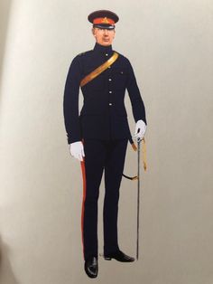 a drawing of a man in uniform holding a cane