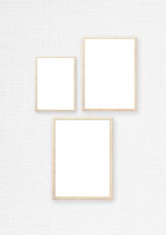 three square wooden frames on a white background with space for text or image mock up