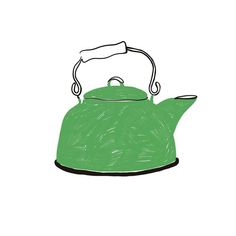 a drawing of a green tea kettle