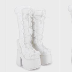 -White Fur Platform Winter Boots -Dolls Kill Demonia Brand -New With Tags And Box, Never Worn -Women’s Size 9 White Platform Boots, High Platform Boots, Fluffy Boots, Demonia Boots, Knee High Platform Boots, Dolls Kill Shoes, Demonia Shoes, Dr Shoes, Cute Shoes Heels