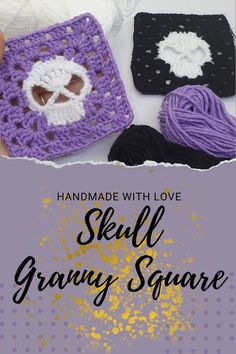 handmade with love skull granny square - free crochet pattern for beginners