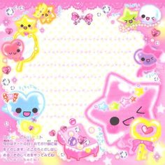 an image of a pink background with many cute items on it's side and stars in the middle