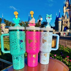 Castle and Fireworks All Around Laser Engraved Tumblers on 40 oz Quencher Inspired Stainless Steel Tumbler Paw Wallpaper, Engraved Tumblers, Disney Cups, Circle Outline, Engraved Tumbler, Disney Home, Pixie Dust, Cups And Mugs, Stainless Steel Tumbler